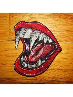 Red Lipstick Vampire Patch goth gothic teeth applique iron on sew on